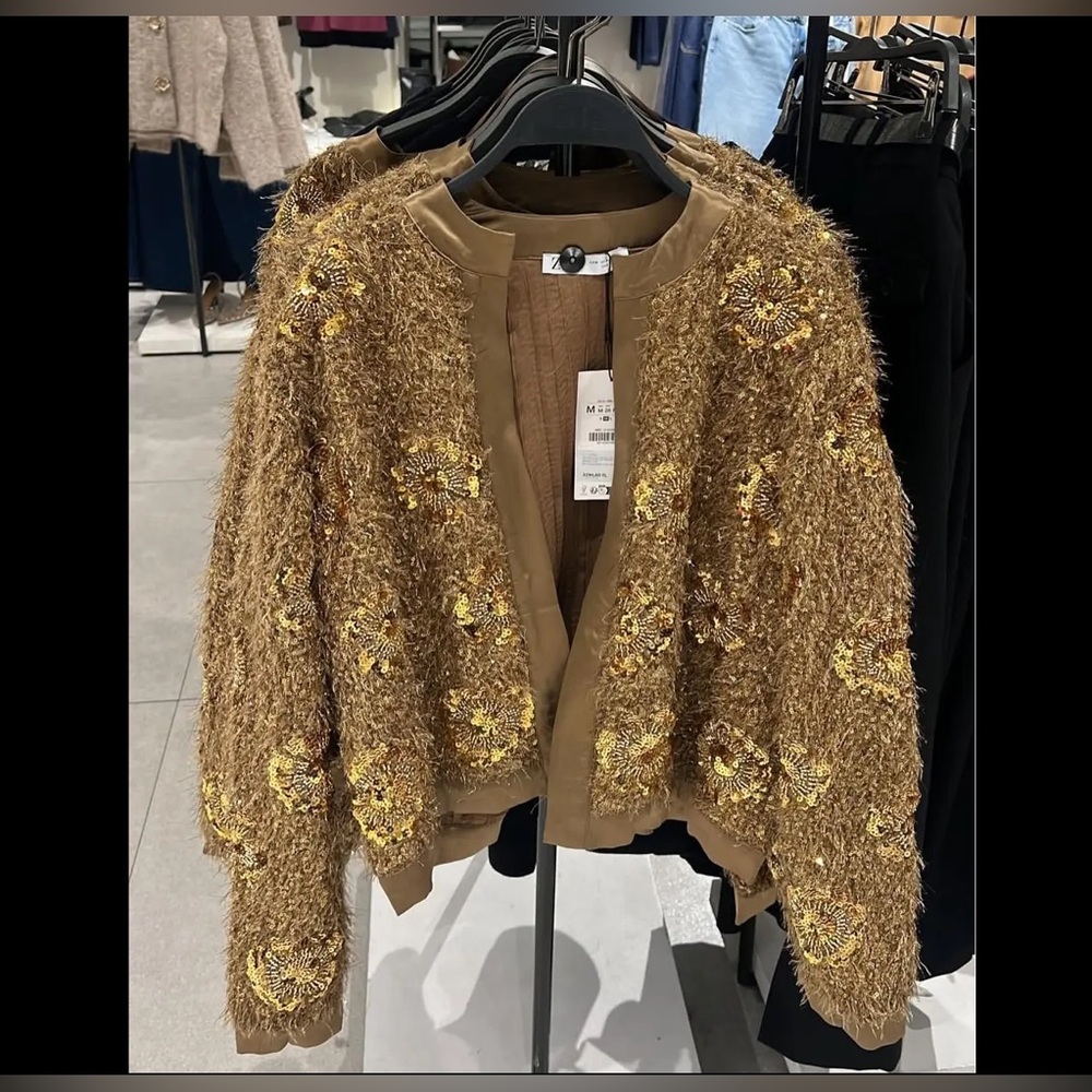 Zara Gold Sequin Bomber Jacket - Picture 8 of 8